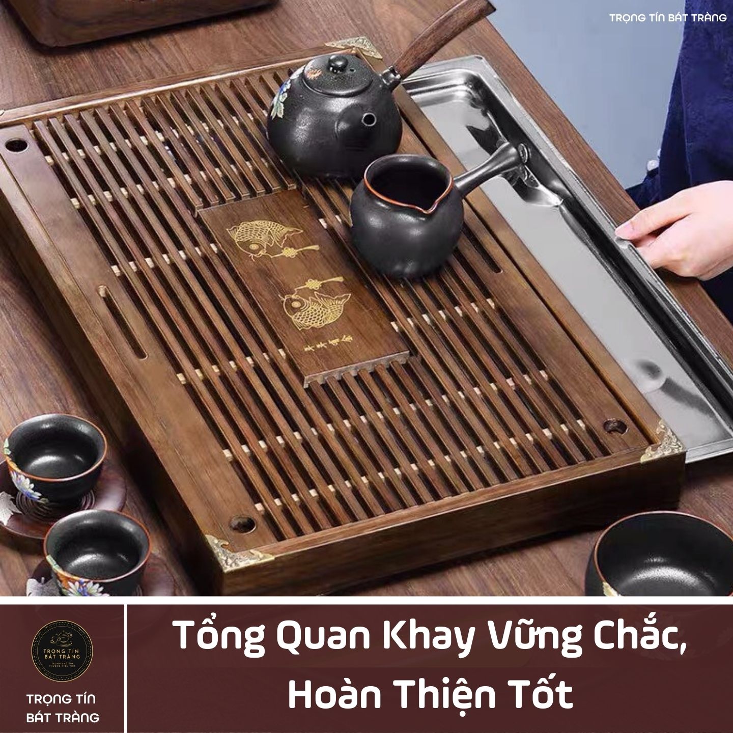 KT 27 Khay Trà Tre Cao Cấp Chữ Nhật Trung Kích Thước 43*27*5.5