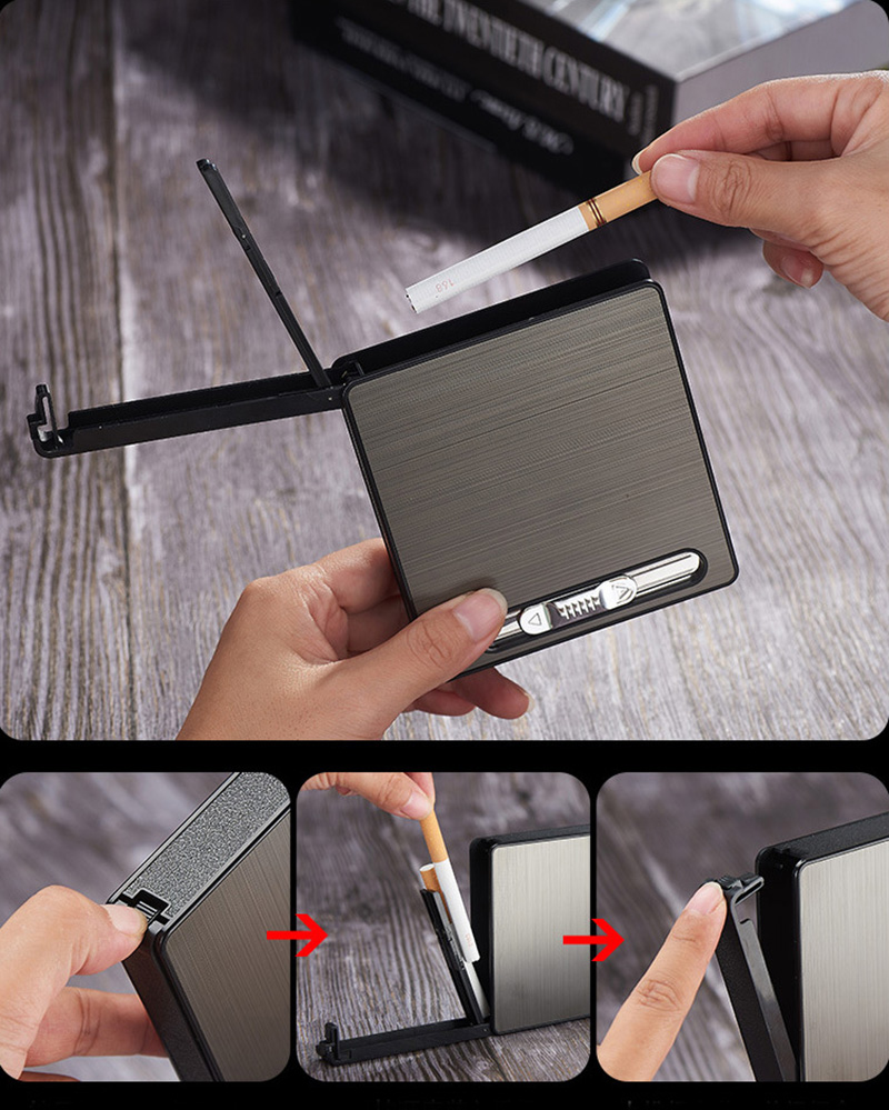 Bật Lửa Điện Kiêm Hộp Đựng Thuốc 20 Điếu Có Đèn Pin - Sạc Điện