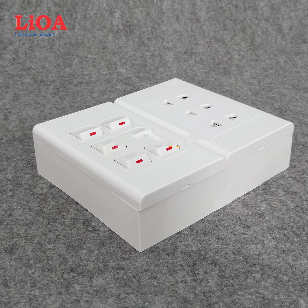 Combo ổ cắm điện ba 2 chấu 16A + 6 công tắc điện LiOA - Lắp nổi