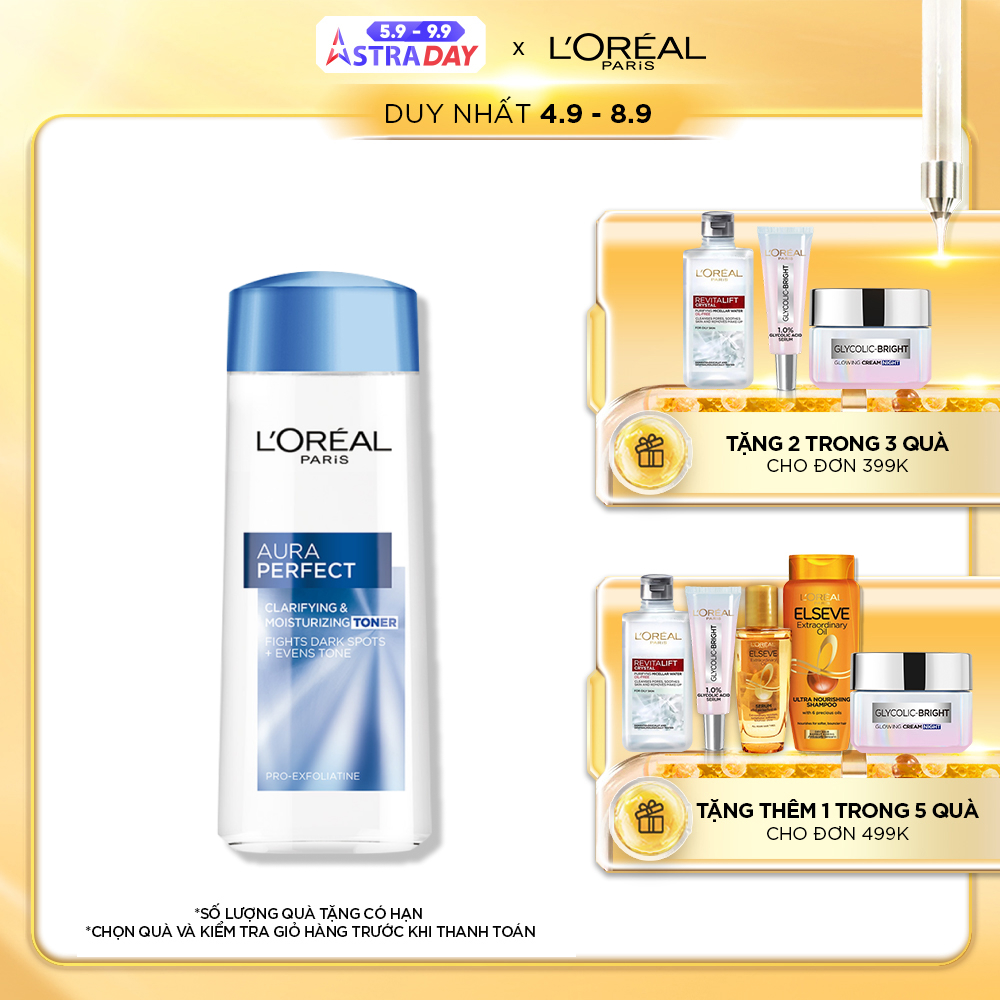 Nước hoa hồng se khít lỗ chân lông và trắng mịn da L'Oreal Paris Aura Perfect 200ml