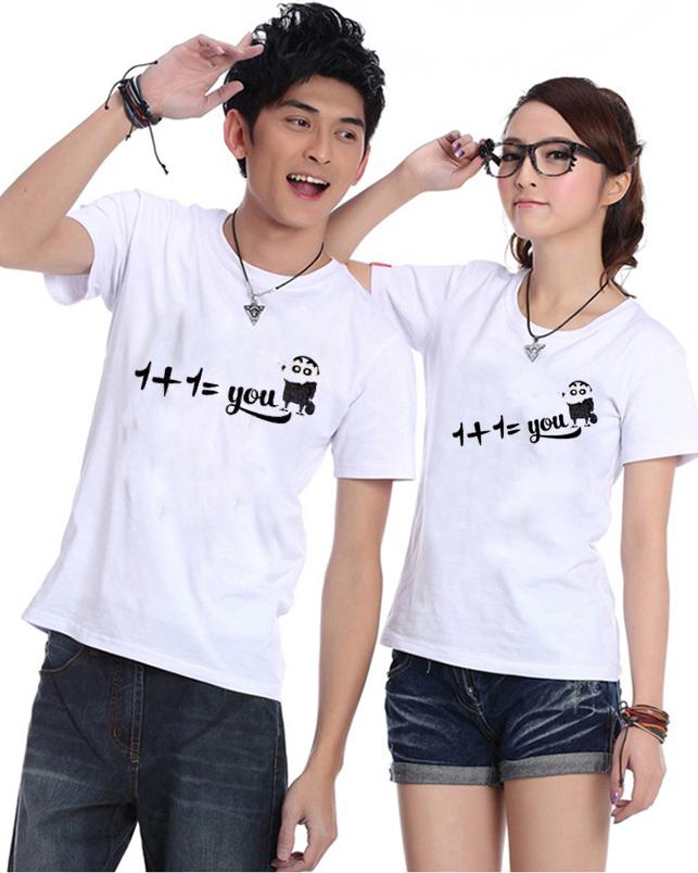 Bộ Áo Thun Đôi Nam Nữ 1 + 1 Màu Trắng