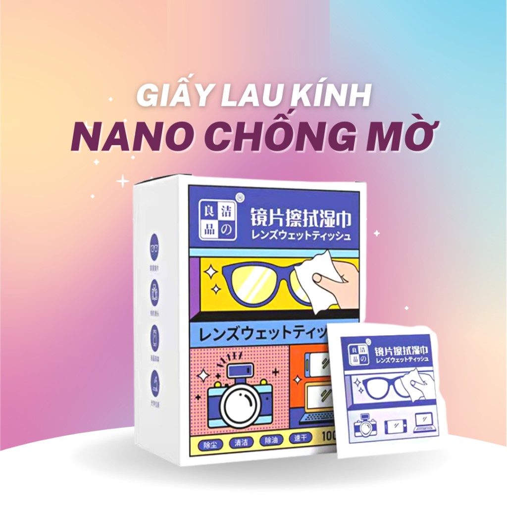 Hộp 100 khăn lau kính nano chống bám hơi nước, lau sạch nhờn vân tay bụi bẩn trên mắt kính, điện thoại, laptop, máy ảnh - HENRYSA