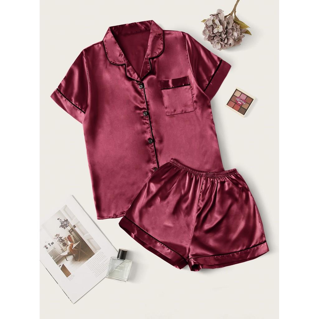Bộ đồ ngủ Pyjama Basic chất liệu Lattin cao cấp màu đỏ kiểu hàn quốc