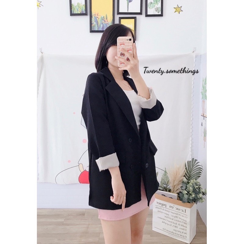 ÁO BLAZER ĐEN 2 LỚP ULZZANG HÀN QUỐC (ảnh thật/sẵn/có video)