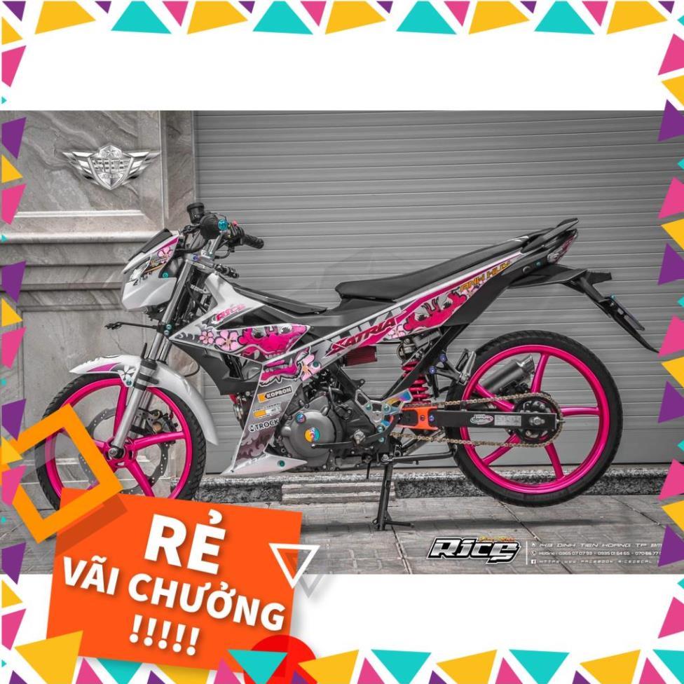 Tem Rời Raider FI Mẫu Đầu Lân Chữ Satria Trắng Hồng