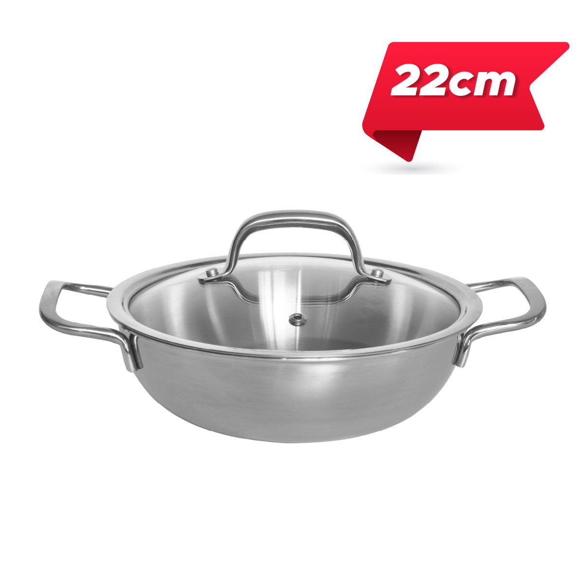 Nồi lẩu Inox 304 đúc liền 3 lớp 2 quai Hàn Quốc Uni-Clad size 22cm/ 26cm vung kính