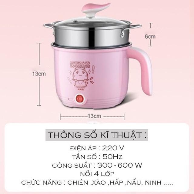 Ca Lẩu Mì Mini Siêu Tốc Cooking Pot Sz 18cm Vung Kính Kèm Giá Hấp Inox