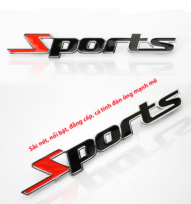 Logo kim loại chữ nổi SPORTS dán ô tô