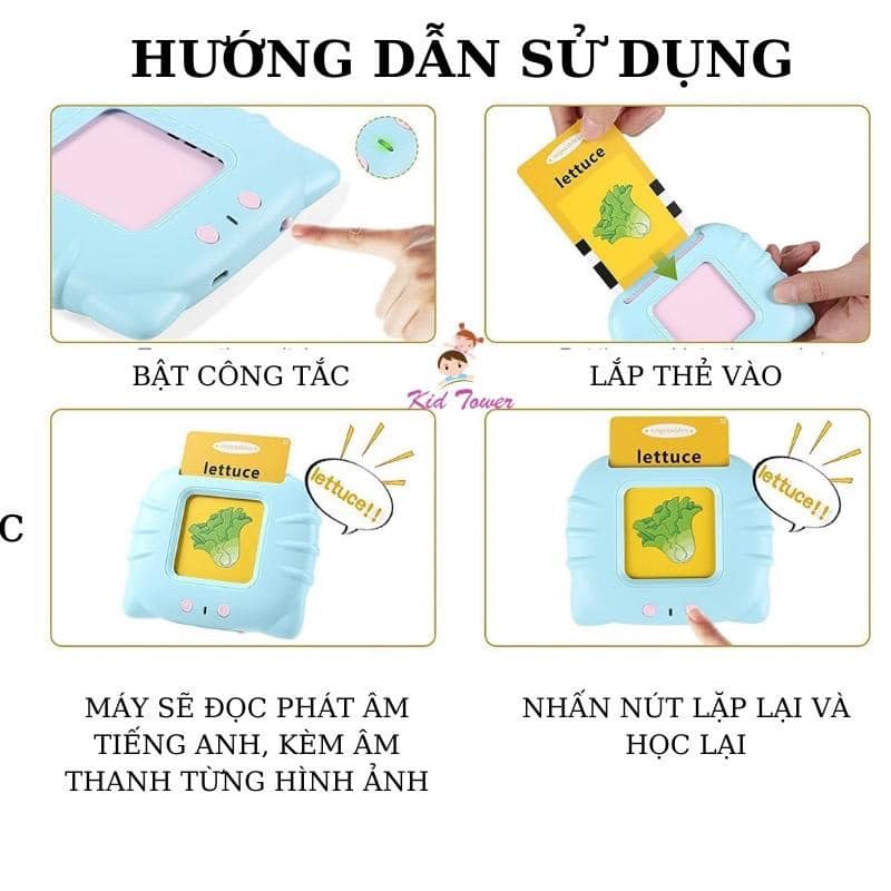 Máy đọc thẻ song ngữ Anh Việt, Máy đọc thẻ tiếng Anh loại 224 từ vựng 112 thẻ, Đồ chơi giáo dục sớm cho bé