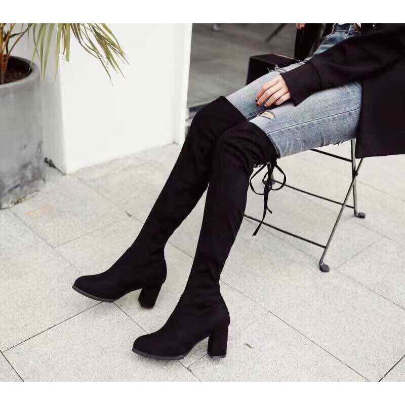 Bốt đùi gót nhọn Hàn Quốc Đế - Boots đùi nữ cao gót