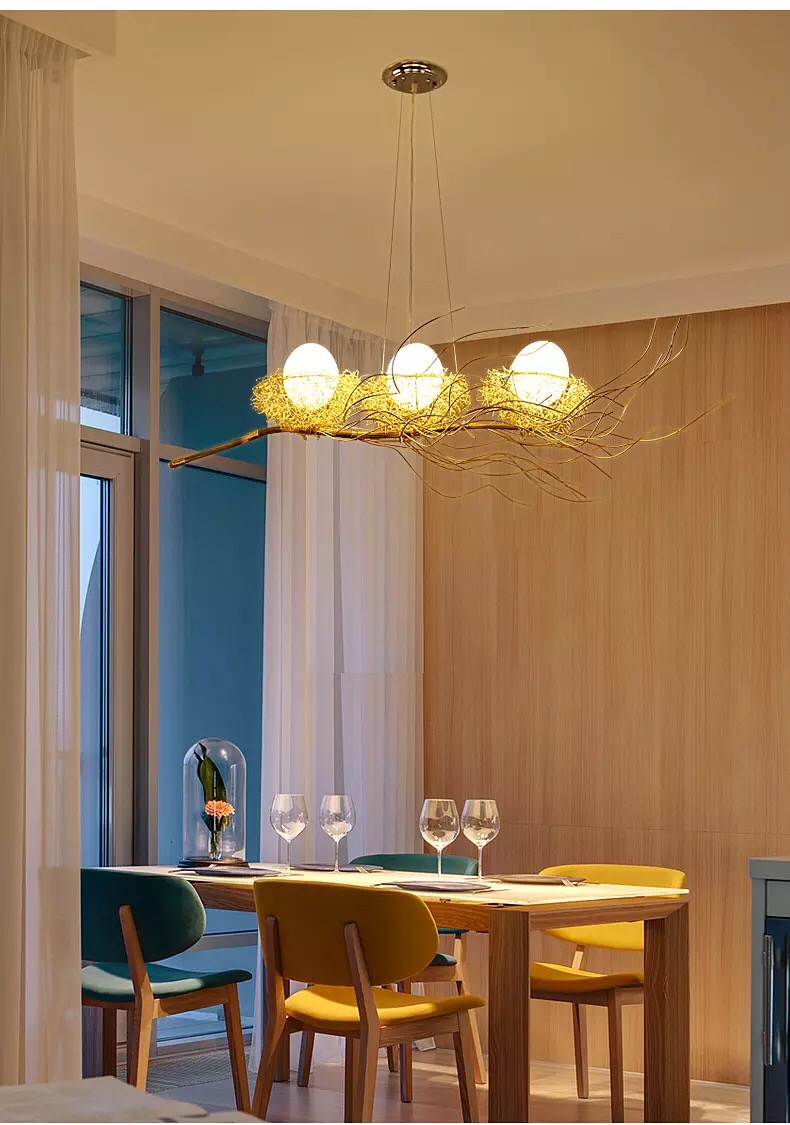 Đèn chùm bộ 3 bóng cao cấp thiết kế hình tổ chim độc đáo trang trí phòng khách, nhà hàng, quán cafe THCN 886
