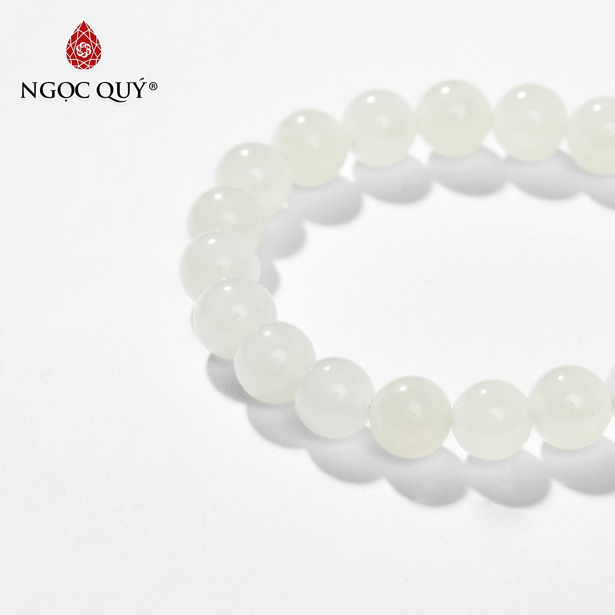 Vòng Tay Phong Thủy Đá Bạch Ngọc Size Hạt 8mm Mệnh Thủy, KIm - Ngọc Quý Gemstones