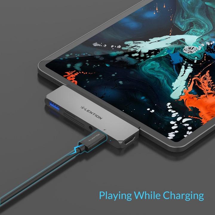 Hub USB C 6 trong 1 LENTION CS17 Cho iPad Pro với HDMI, Type A 3.0, SD/TF, PD, Aux - Hàng chính hãng