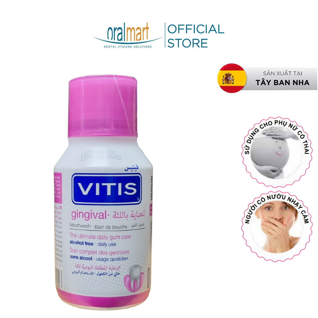 Nước súc miệng dành cho nướu nhạy cảm, sưng, chảy máu nướu, ngừa hôi miệng Vitis Gingival 150ml (dùng được cho phụ nữ có thai)