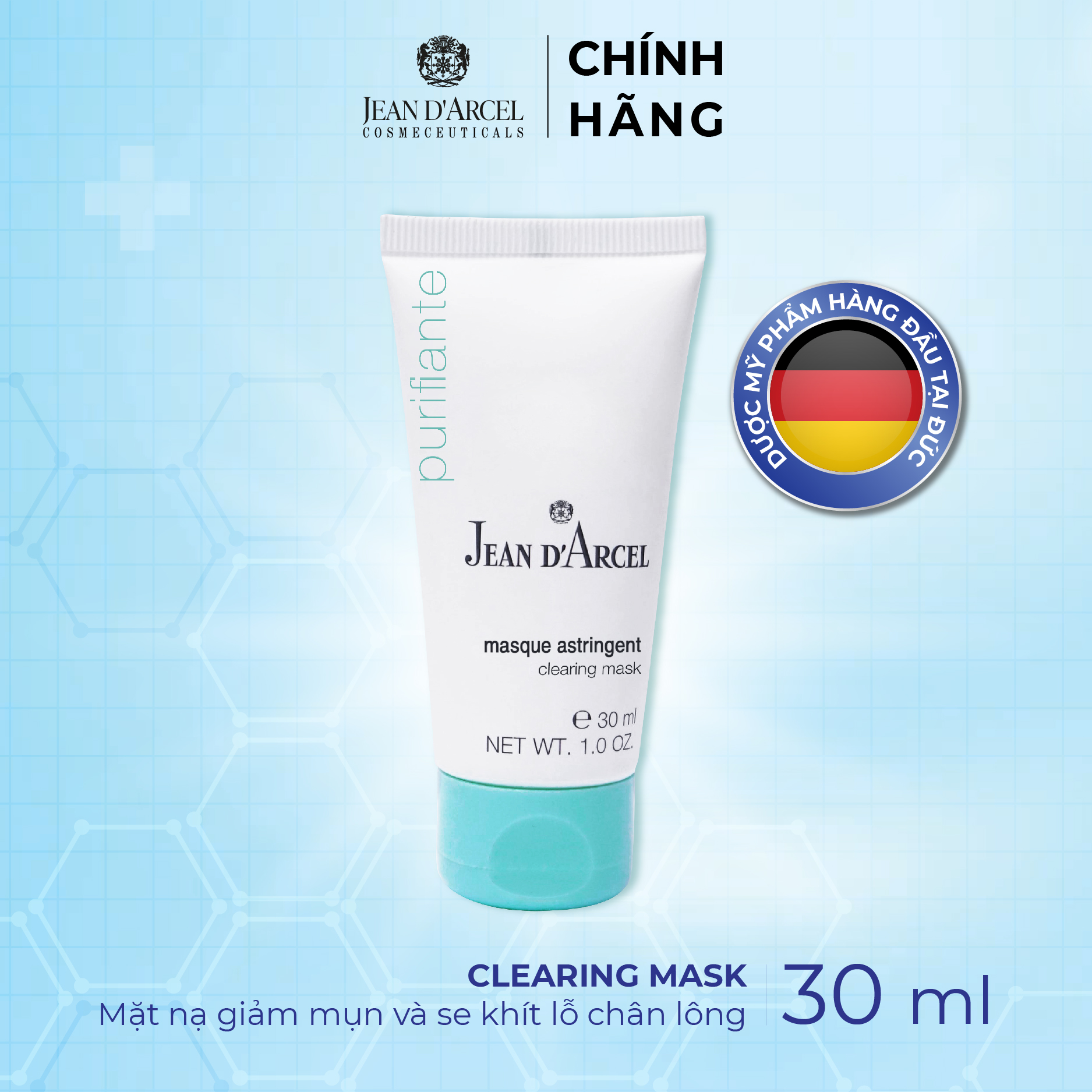 J12 Mặt nạ giảm mụn và se khít lỗ chân lông Purifiante - Clearing Mask 30ml - Jean d'Arcel