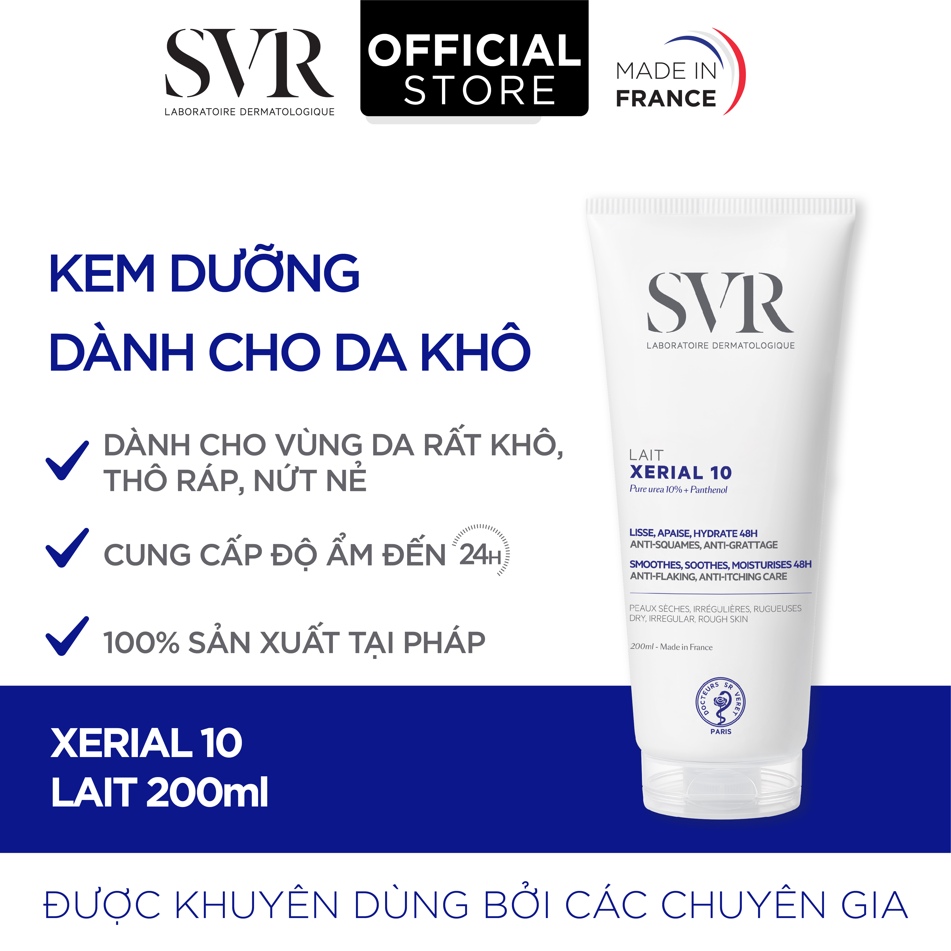 Kem dưỡng ẩm toàn thân dành cho da khô, bong tróc vảy XERIAL 10 Lait 200ml