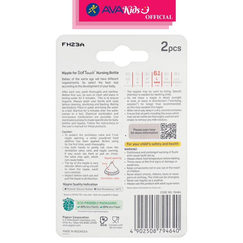 Bộ 2 núm ti Pigeon siêu mềm Plus WN3 cổ rộng size L (6 - 9 tháng) - Hàng Chính Hãng