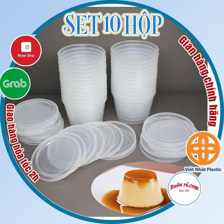 Set 10 hộp nhựa làm caramen hình tròn có nắp size lớn Việt Nhật, Hộp làm bánh flan, sữa chua, thạch rau câu (6210) 01279