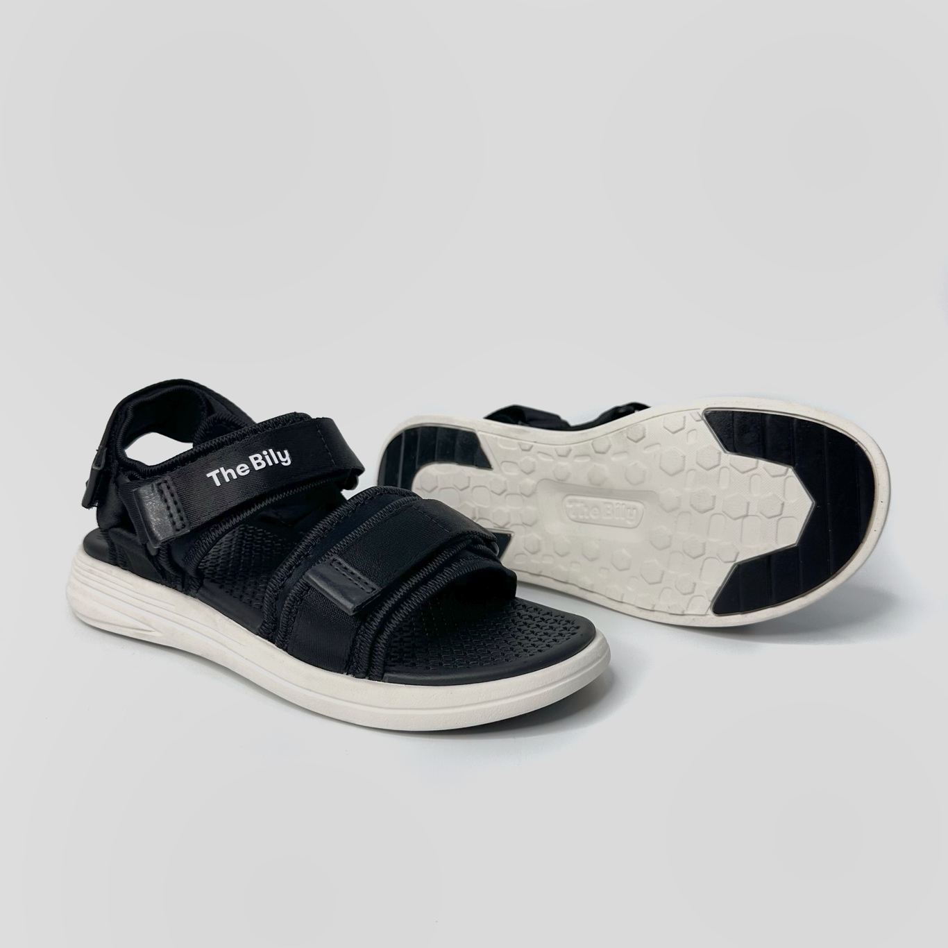 Giày Sandal Nam Nữ Unisex The BiLy Quai Ngang Dây Dù Đế Phylon Siêu Êm Nhẹ Màu Đen-BL10