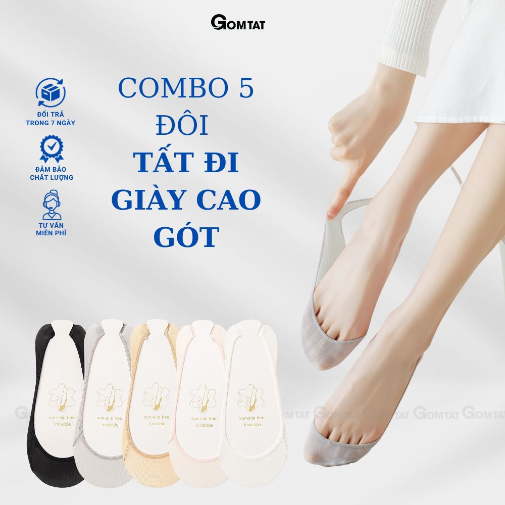 Combo 5 đôi tất đi giày cao gót nữ, vớ giày cao gót có miếng đệm cao su chống tuột gót - CAOGOT-SUX-19218-CB5