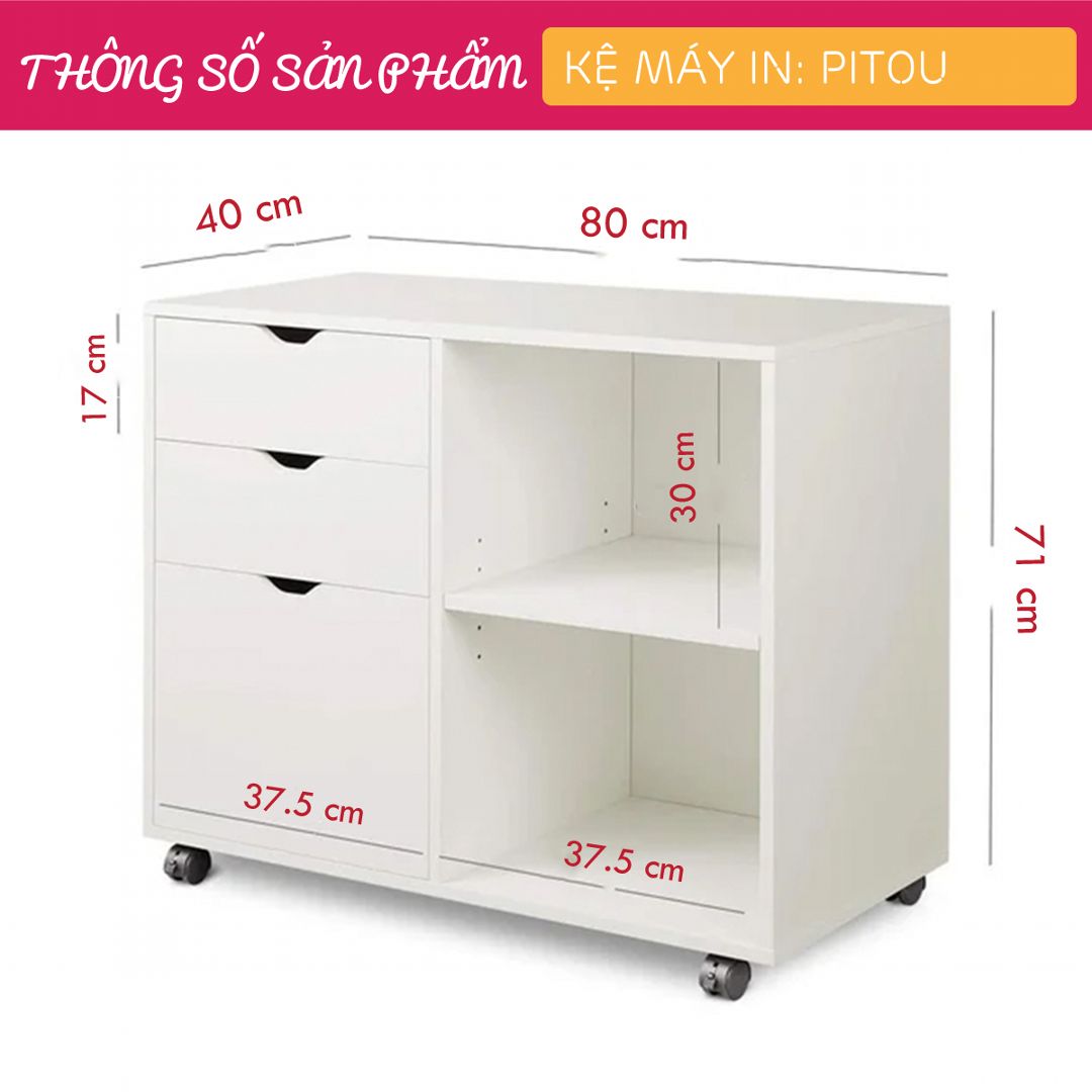 Kệ để máy in gỗ hiện đại SMLIFE Pitou | Gỗ MDF dày 17mm chống ẩm | D80xR40xC71cm