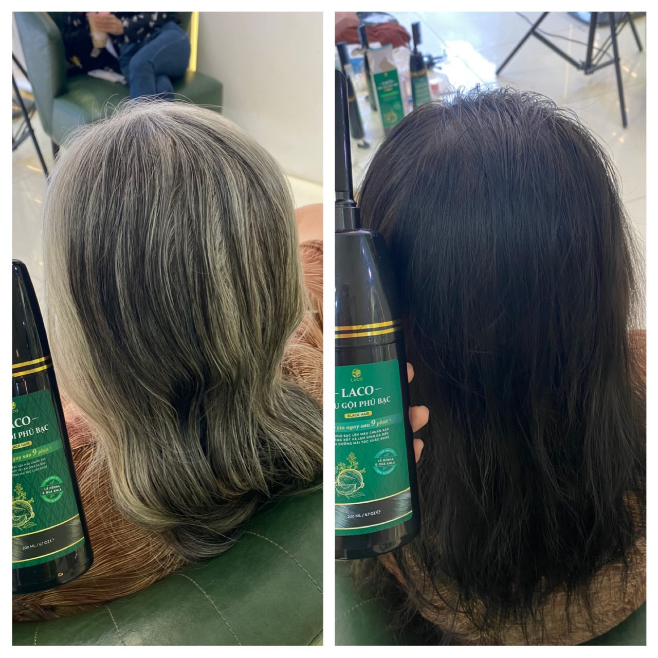 Dầu Gội Phủ Bạc LACO Black Hair, Nhuộm Tóc Đen Thảo Dược Chỉ Sau 9 Phút, Nhuộm Tại Nhà An Toàn 200ml