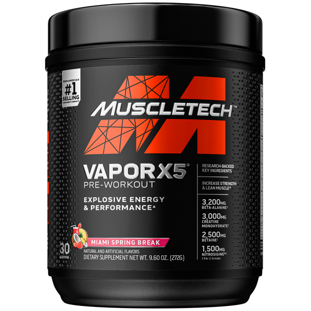 Thực phẩm bổ sung Pre-Workout Vapor X5 của MuscleTech - Nhãn đen mới mạnh mẽ - Hỗ trợ tăng sức mạnh, sức bền, tăng sự tập trung tỉnh táo cho người tập luyện thể hình và thể thao – 30 lần dùng