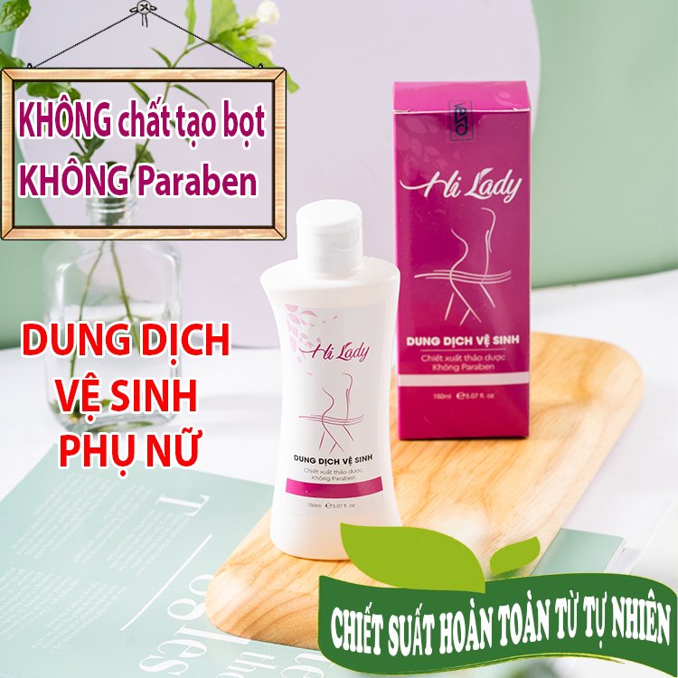 Dung dịch vệ sinh phụ nữ thảo dược phụ khoa HI LADY - Giúp vệ sinh vùng kín, đánh bay viêm nhiễm - Chai 150ml