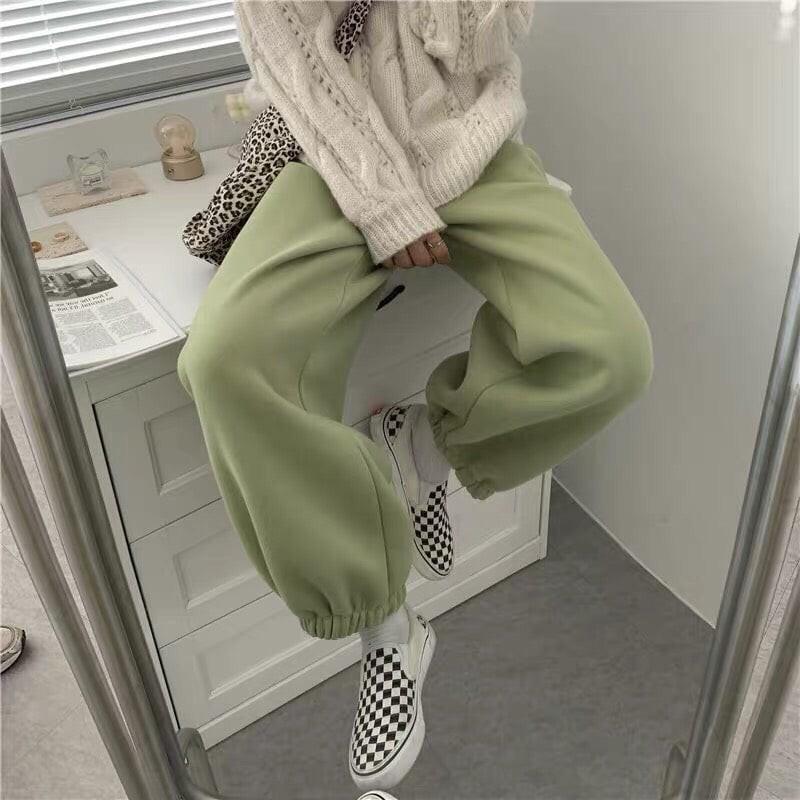 Quần jogger nam nữ đen ghi xanh nỉ bông trơn form rộng ống suông cạp chun thể thao Hàn Quốc