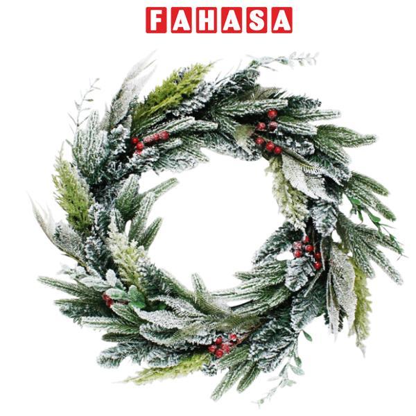Vòng Hoa 5 Loại Lá Phủ Tuyết Trang Trí Giáng Sinh 60 cm - Chaang Chiia LP-W1-HS