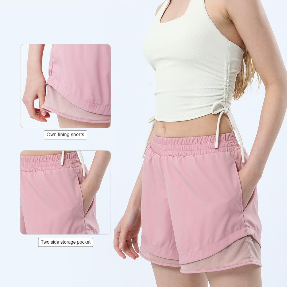 Cảm giác mát mẻ yoga quần short thể thao nhanh chóng làm khô quần legging ngắn với lớp lót tập luyện tập thể dục quần short tập luyện Color: Beige Size: XL