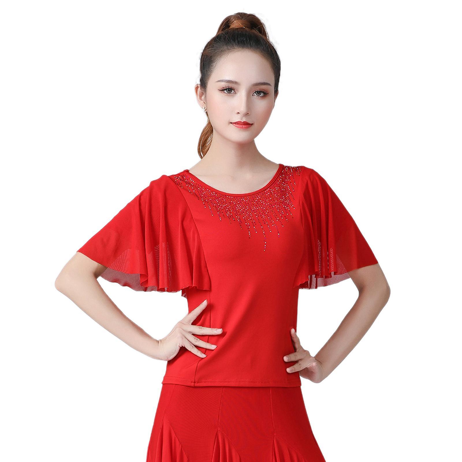 Elegant Women Dance Tops Bell Sleeves Short Sleeve Top Adults Practice Tops