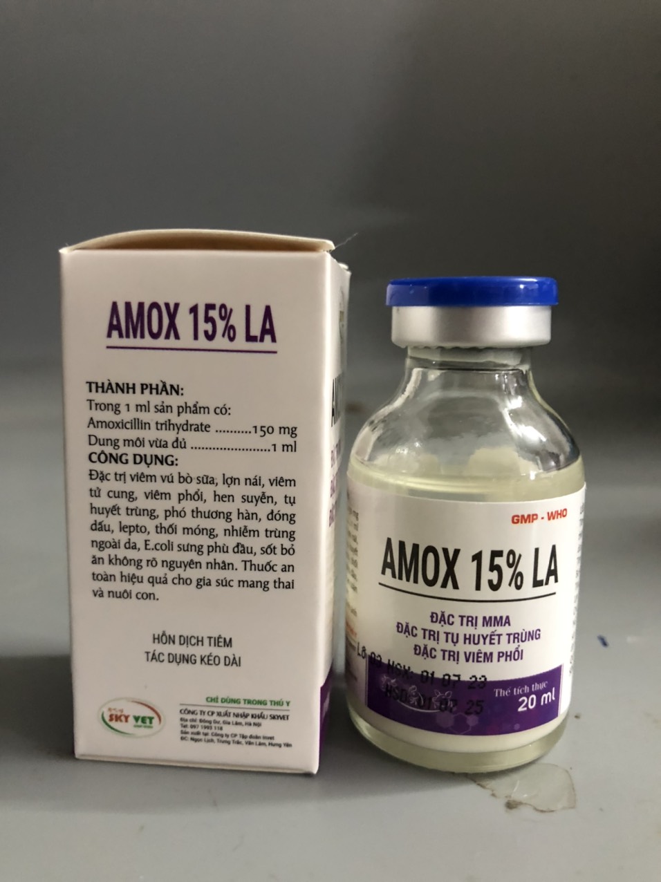 Thuốc thú y, Amox 15% LA 20ml-Sky dùng cho chó, mèo, gia súc