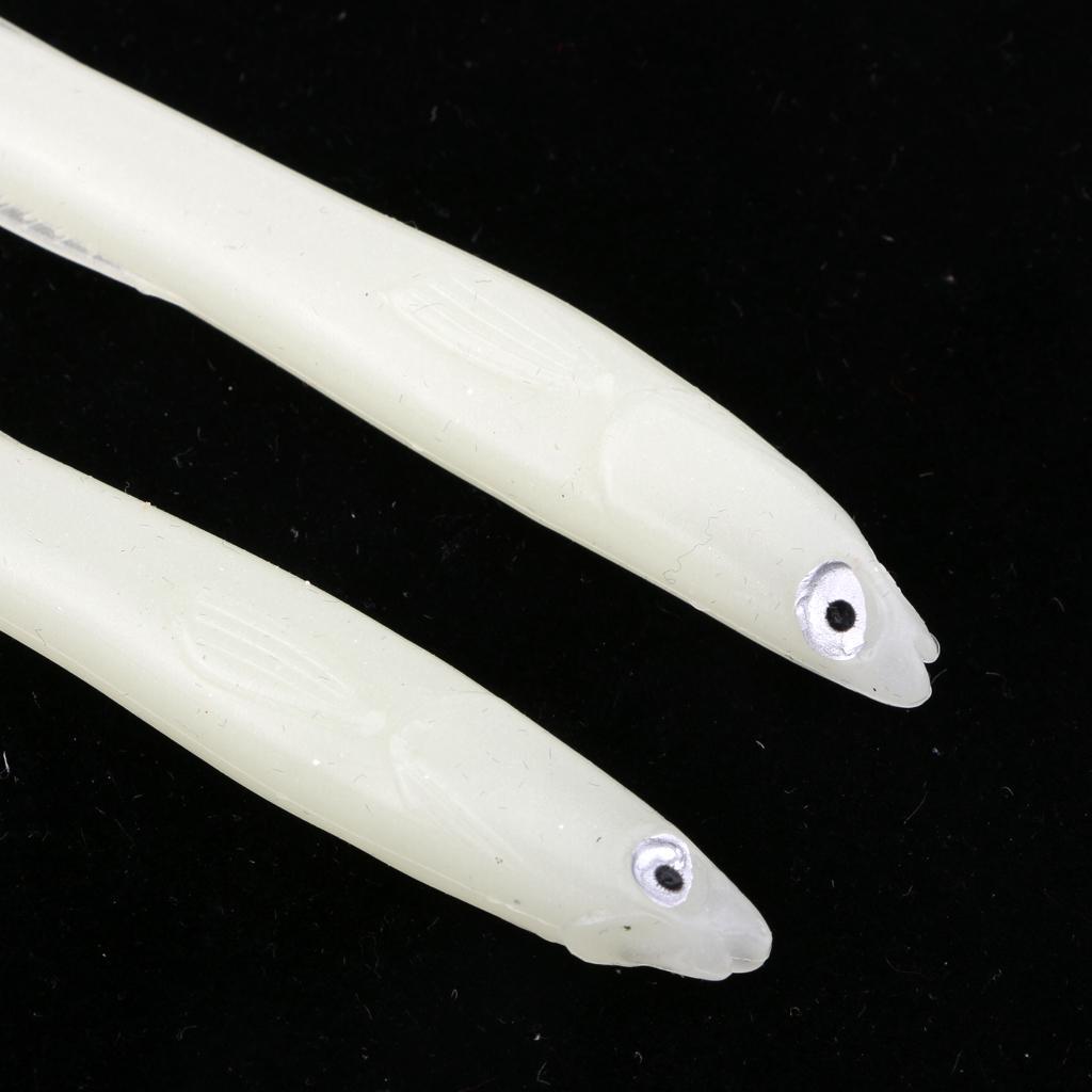 10pcs Soft Eel Luminous Fishing Lure Night Glow Silicone 3D Eyes Minnow Loach Lure Hook