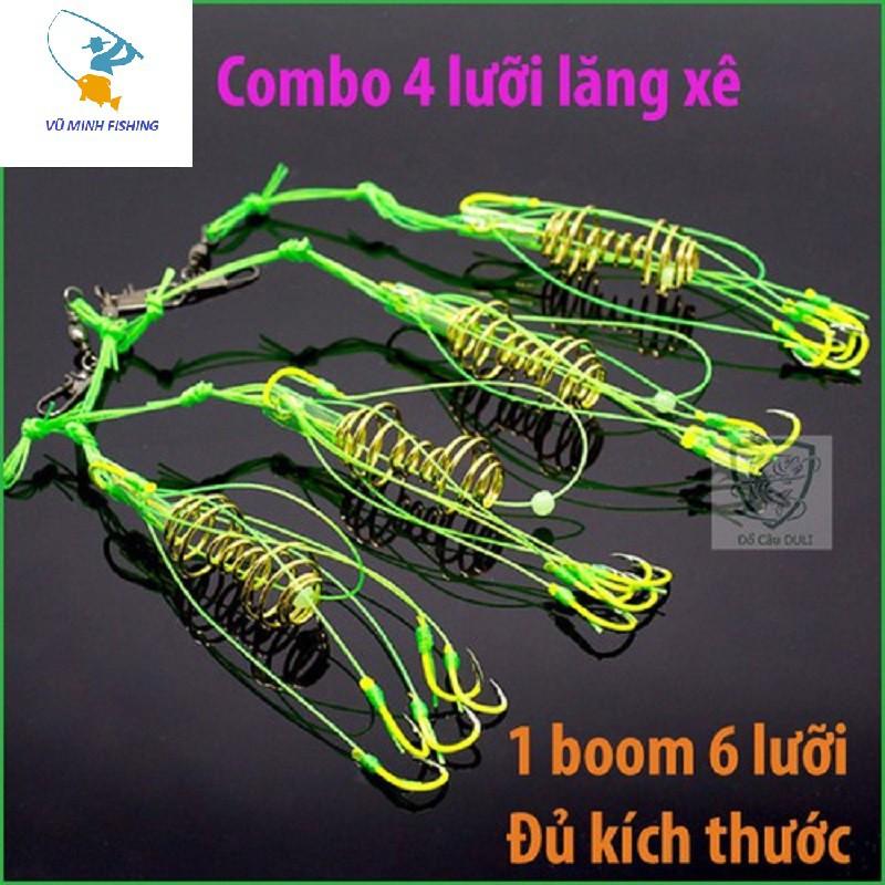 Hộp 4 lưỡi câu cá, lưỡi lăng xê  xanh chất lượng đủ kích thước