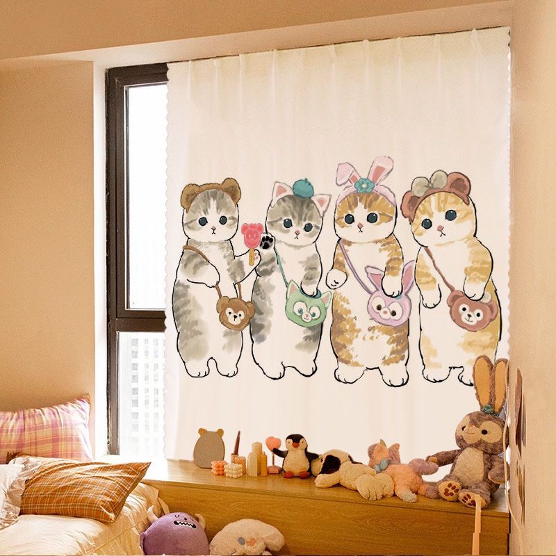 Rèm Vải Khoen Lỗ, Khoen Ri Đô, Rèm Dán MÈO ĐEO GIỎ Vải Dày Khả Năng Chống Nắng Cao