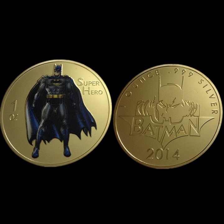Xu lưu niệm Siêu Anh Hùng Bat Man Vàng, chất liệu Niken, đường kính xu 4cm, dùng để lưu niệm, sưu tầm, làm đồ thủ công mỹ nghệ - SP002463