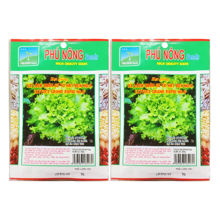 Bộ 2 Gói Hạt Giống Xà Lách Xoăn Sư Tử Hạt Đen NO8 Phú Nông PN132070 (5g / Gói)