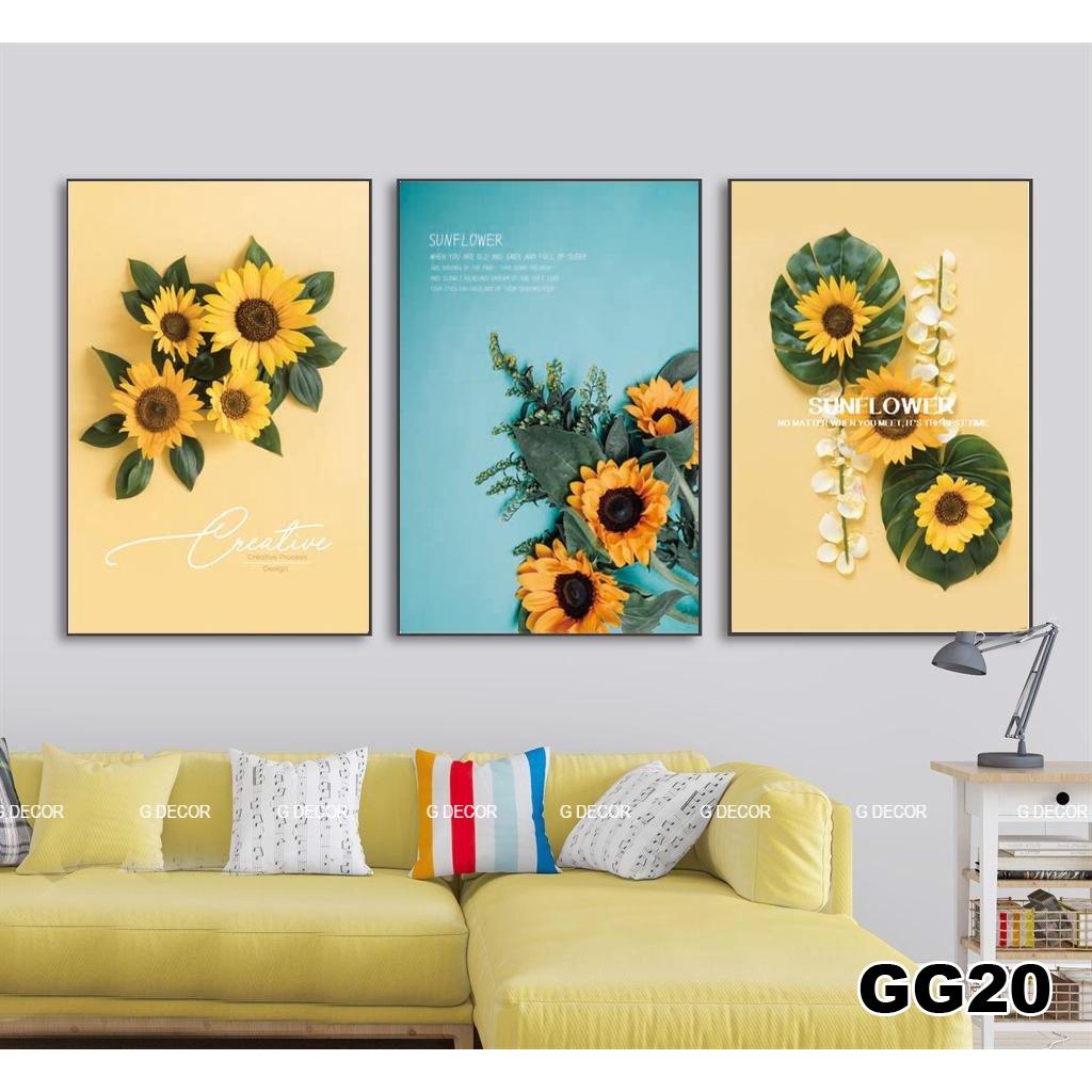 Tranh treo tường canvas 3 bức phong cách hiện đại Bắc Âu 60, tranh hoa hồng trang trí phòng khách, phòng ngủ, phòng ăn