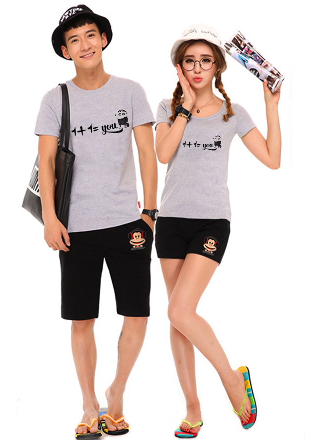 Bộ Áo Thun Đôi Nam Nữ 1 + 1 Màu Xám