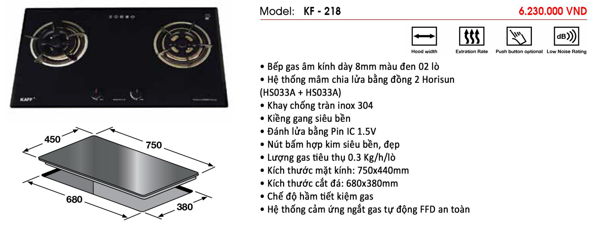 Bếp gas âm đôi KAFF KF-218 - Hàng chính hãng