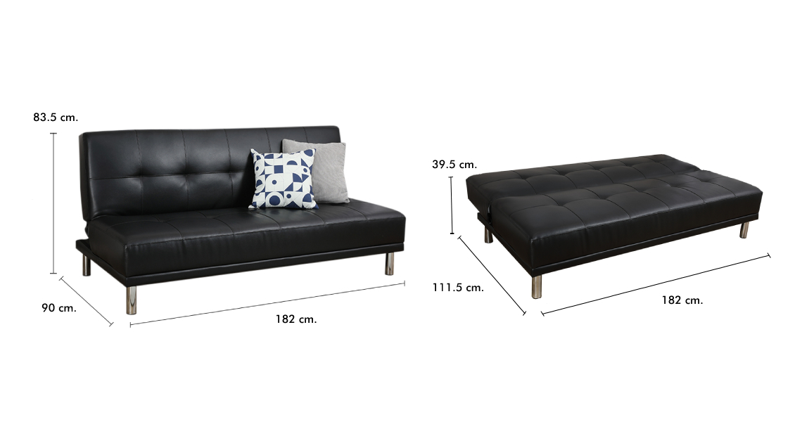 Ghế sofa giường đa năng TESI/L khung gỗ chân thép, đệm bọc da PVC cao cấp màu đen, tựa lưng ngả 3 cấp độ | Index Living Mall - Phân phối độc quyền tại Việt Nam