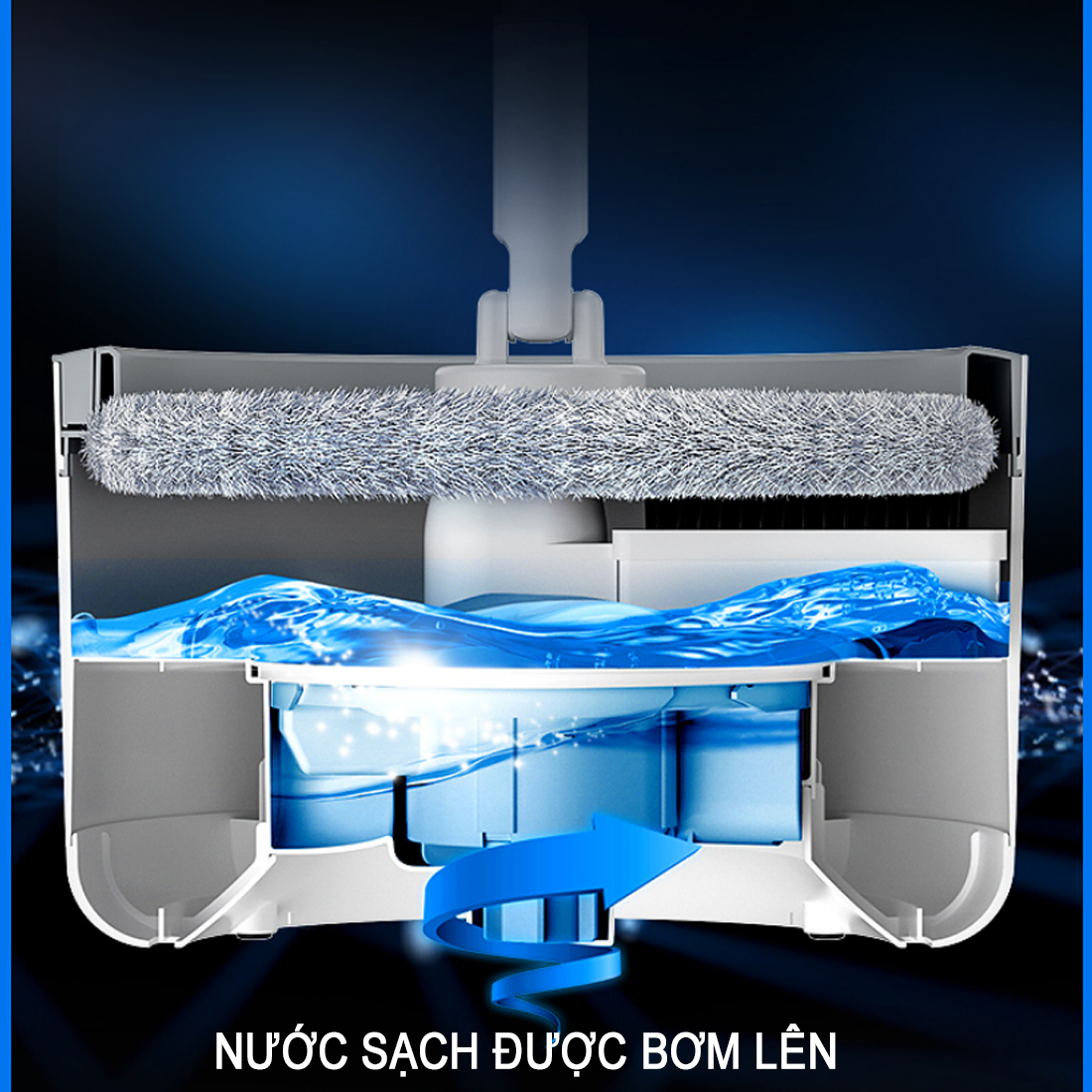 Bộ lau nhà thông minh xoay 360 độ thép không gỉ 2 bông lau công nghệ vắt ly tâm tách nước thải tiết kiệm nước sang trọng kích thước cây lau 130 x 26cm có thể điều chỉnh độ dài tiện lợi