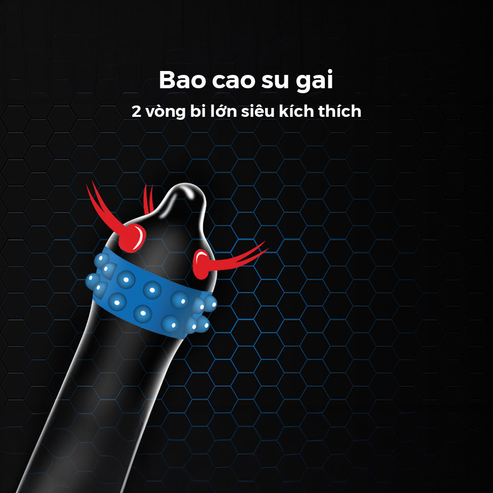 Bao cao su Shell Dino Trice - 1 bao gai, 2 vòng bi + 1 bao Shell Performax (Hộp 2 cái) | SHELL CHÍNH HÃNG