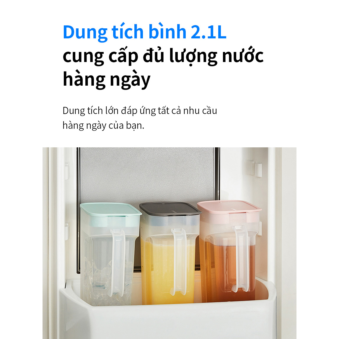 Bình nước LocknLock One Handed HAP818 - Tay cầm và nắp đậy tiện lợi - Nhựa PP - Dung tích 2.1L