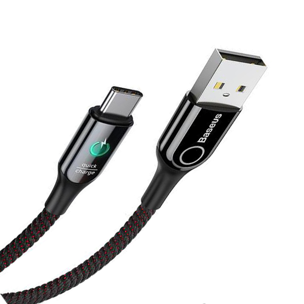 Cáp sạc tự ngắt Baseus C-shaped USB Type-C có đèn Led thông minh đầu kim loại vải dù chắc chắn cho Android - Hàng chính hãng