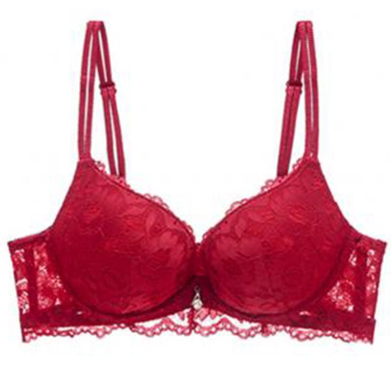 Logirlve Hot Sexy Push Up Bra V Sâu Yếm Cotton Dày Đồ Lót Nữ Ren Màu Tím Thêu Hoa Lót Một B cup Áo Lót