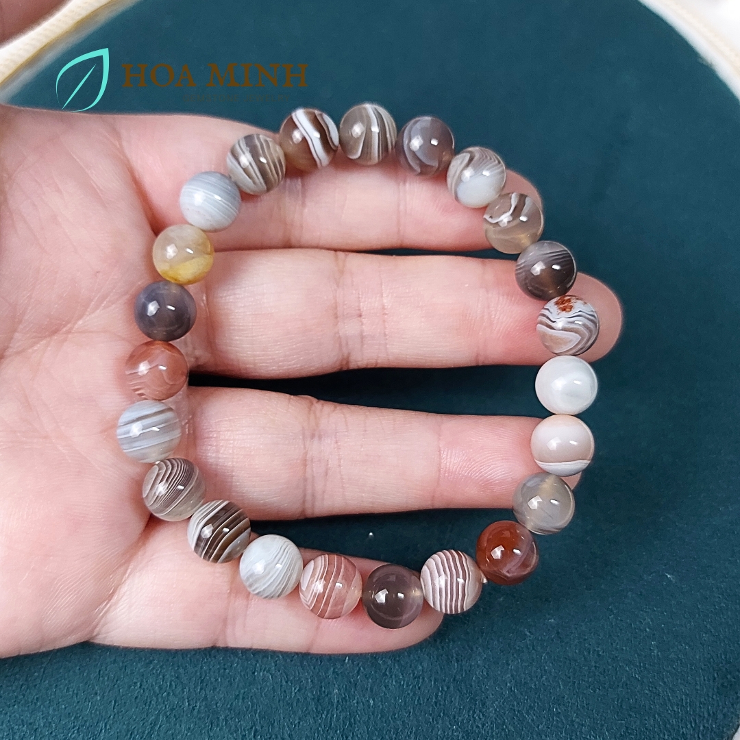Vòng tay phong thủy đá Mã Não vân vỏ ốc VIP độc đáo có nhiều size hạt 8 li 10 li 12 li
