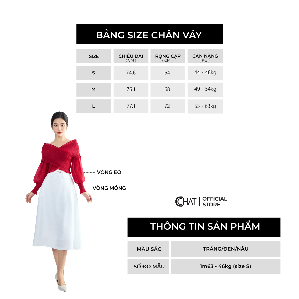 Chân Váy  Kiểu Dáng Xòe Nắp Túi Liền Cạp Chất Liệu Tuytsi Cao Cấp 13CDS2002XT