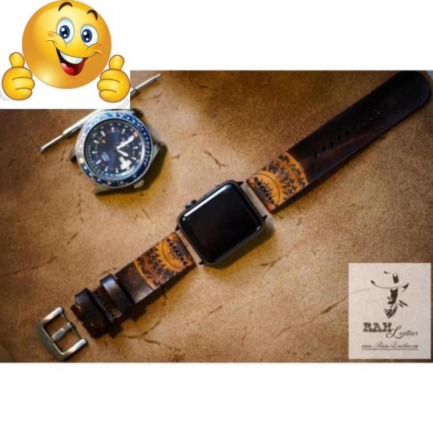 DÂY ĐỒNG HỒ TRỐNG ĐỒNG DA BÒ Ý VEGTAN MÀU ĐỎ GỖ - RAM SIMPLE MAHOGANY- .